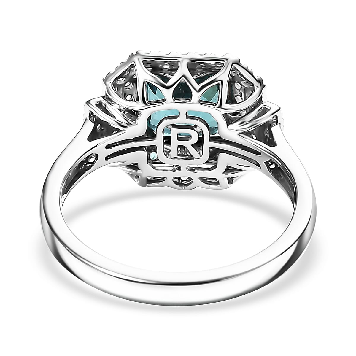 Rhapsody 950 Platinum AAAA Asscher Cut Pirineu Lagoon Tourmaline, Paraiba Tourmaline and Diamond (E-F, VS2) (0.60 cts) Ring (Size 10.0) (8.10 g) 3.50 ctw image number 4