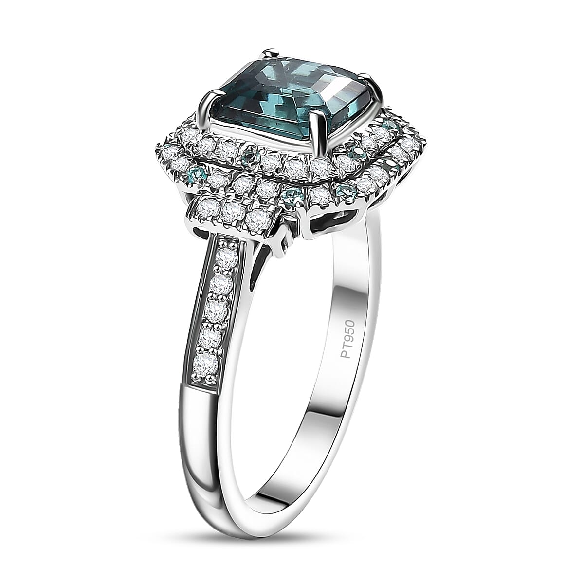 Rhapsody 950 Platinum AAAA Asscher Cut Pirineu Lagoon Tourmaline, Paraiba Tourmaline and Diamond (E-F, VS2) (0.60 cts) Ring (Size 11.0) (8.10 g) 3.50 ctw image number 3