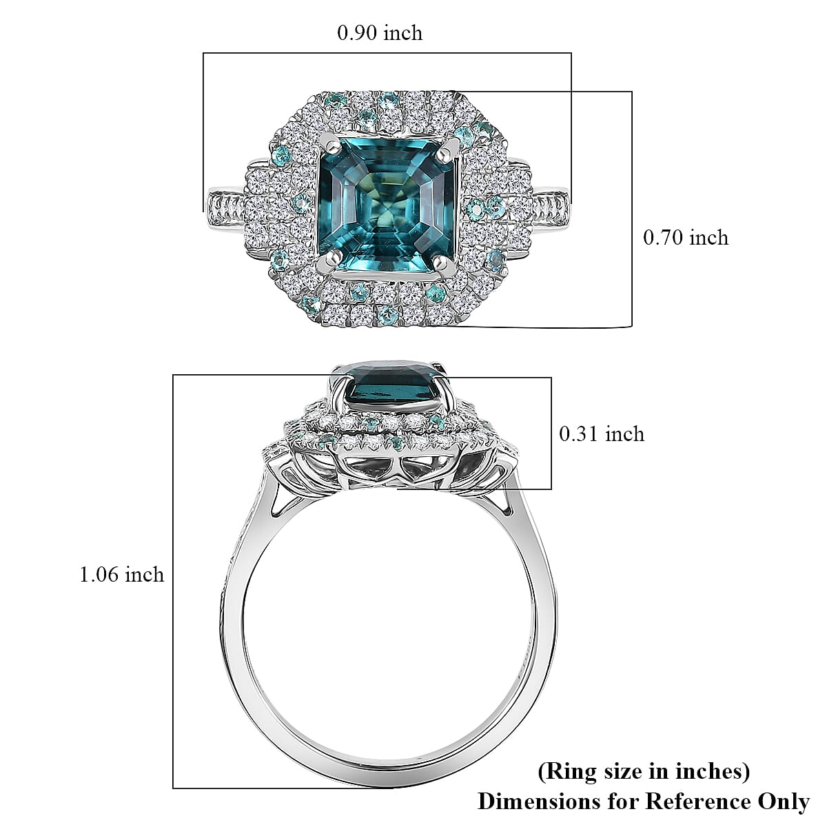 Rhapsody 950 Platinum AAAA Asscher Cut Pirineu Lagoon Tourmaline, Paraiba Tourmaline and Diamond (E-F, VS2) (0.60 cts) Ring (Size 11.0) (8.10 g) 3.50 ctw image number 5