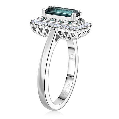 Certified & Appraised Luxoro 10K White Gold AAAA Lagoon Tourmaline, Paraiba Tourmaline and Diamond (G-H, I2) (0.39 cts) Ring (Size 10.0) 1.75 ctw