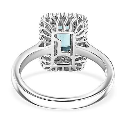Certified & Appraised Luxoro 10K White Gold AAAA Lagoon Tourmaline, Paraiba Tourmaline and Diamond (G-H, I2) (0.39 cts) Ring (Size 10.0) 1.75 ctw