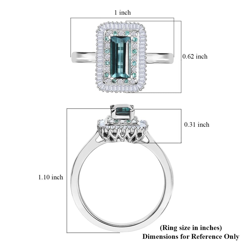 Certified & Appraised Luxoro 10K White Gold AAAA Lagoon Tourmaline, Paraiba Tourmaline and Diamond (G-H, I2) (0.39 cts) Ring (Size 10.0) 1.75 ctw