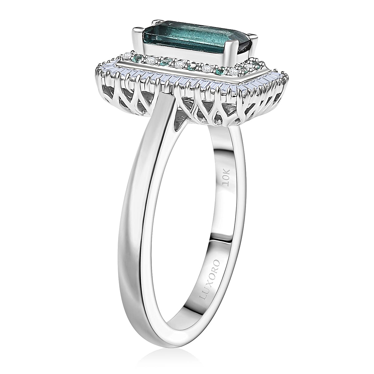 Luxoro 10K White Gold AAAA Lagoon Tourmaline, Paraiba Tourmaline and Diamond (G-H, I2) (0.39 cts) Ring (Size 7.5) 1.75 ctw image number 3