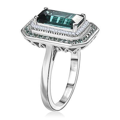 Certified & Appraised Rhapsody 950 Platinum AAAA Pirineu Lagoon Tourmaline, Paraiba Tourmaline and Diamond (E-F, VS2) Ring (Size 10.0) 5.31 ctw