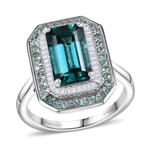 Certified & Appraised Rhapsody AAAA Pirineu Lagoon Tourmaline, Paraiba Tourmaline and E-F VS2 Diamond 5.31 ctw Ring in 950 Platinum (Size 7.0) 9.50 Grams