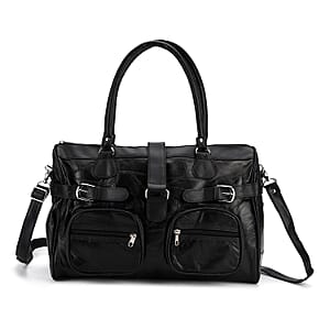 Ankur Treasure Chest Black Patchwork Genuine Sheep Leather Crossbody Bag with Shoulder Strap