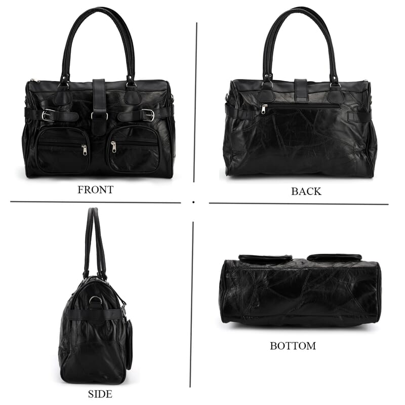 Black Patchwork Genuine Sheep Leather Crossbody Bag with Shoulder Strap