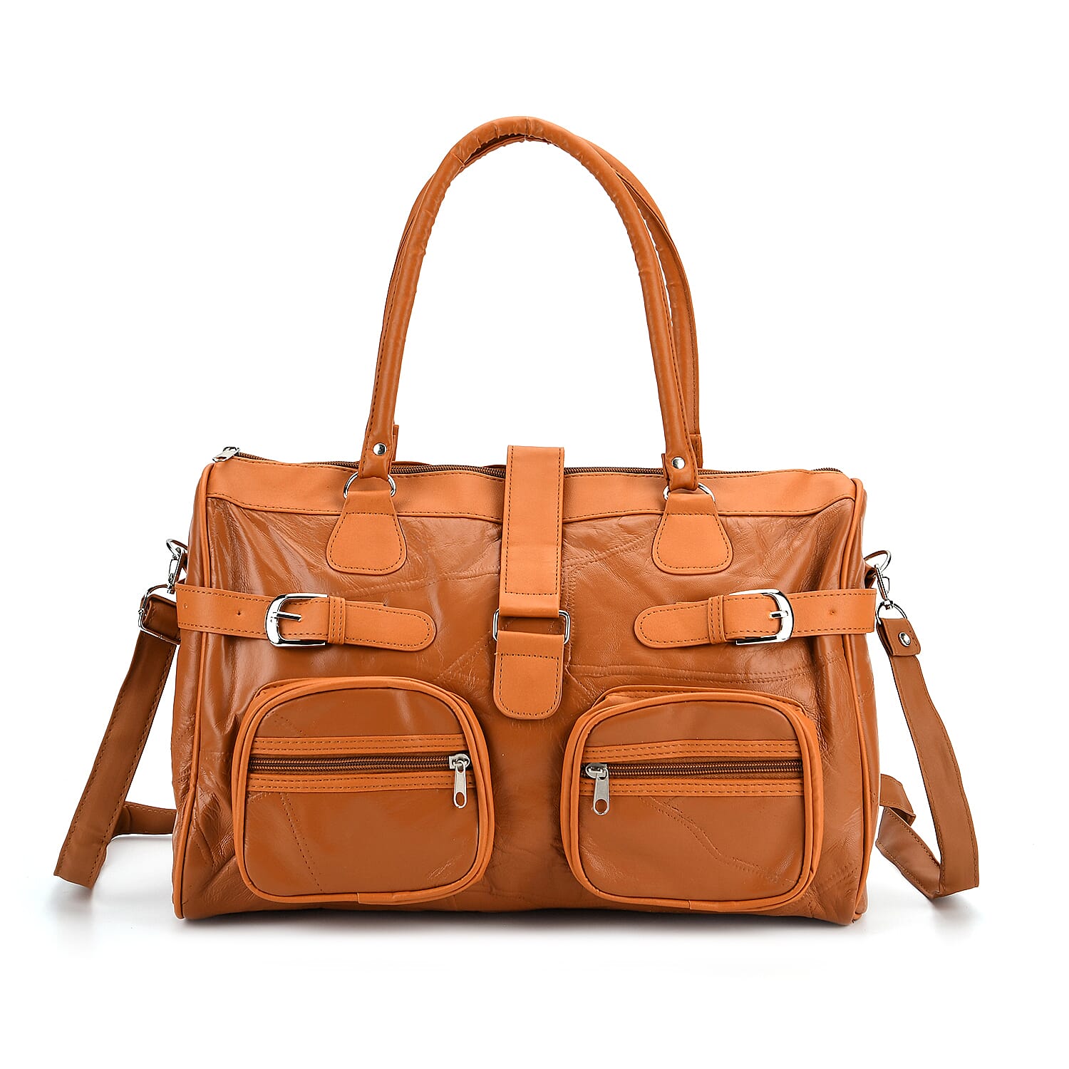 Tan Patchwork Genuine Sheep Leather Crossbody Bag with Shoulder Strap
