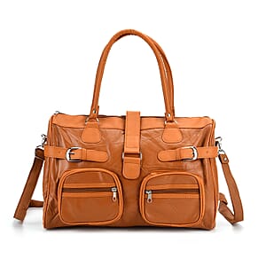 Doorbuster Tan Patchwork Sheep Leather Crossbody Bag with Shoulder Strap