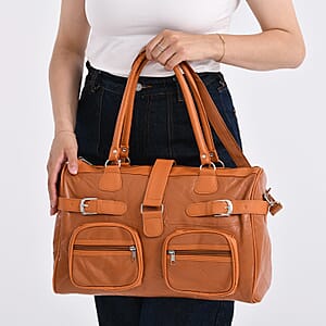 Doorbuster Tan Patchwork Sheep Leather Crossbody Bag with Shoulder Strap