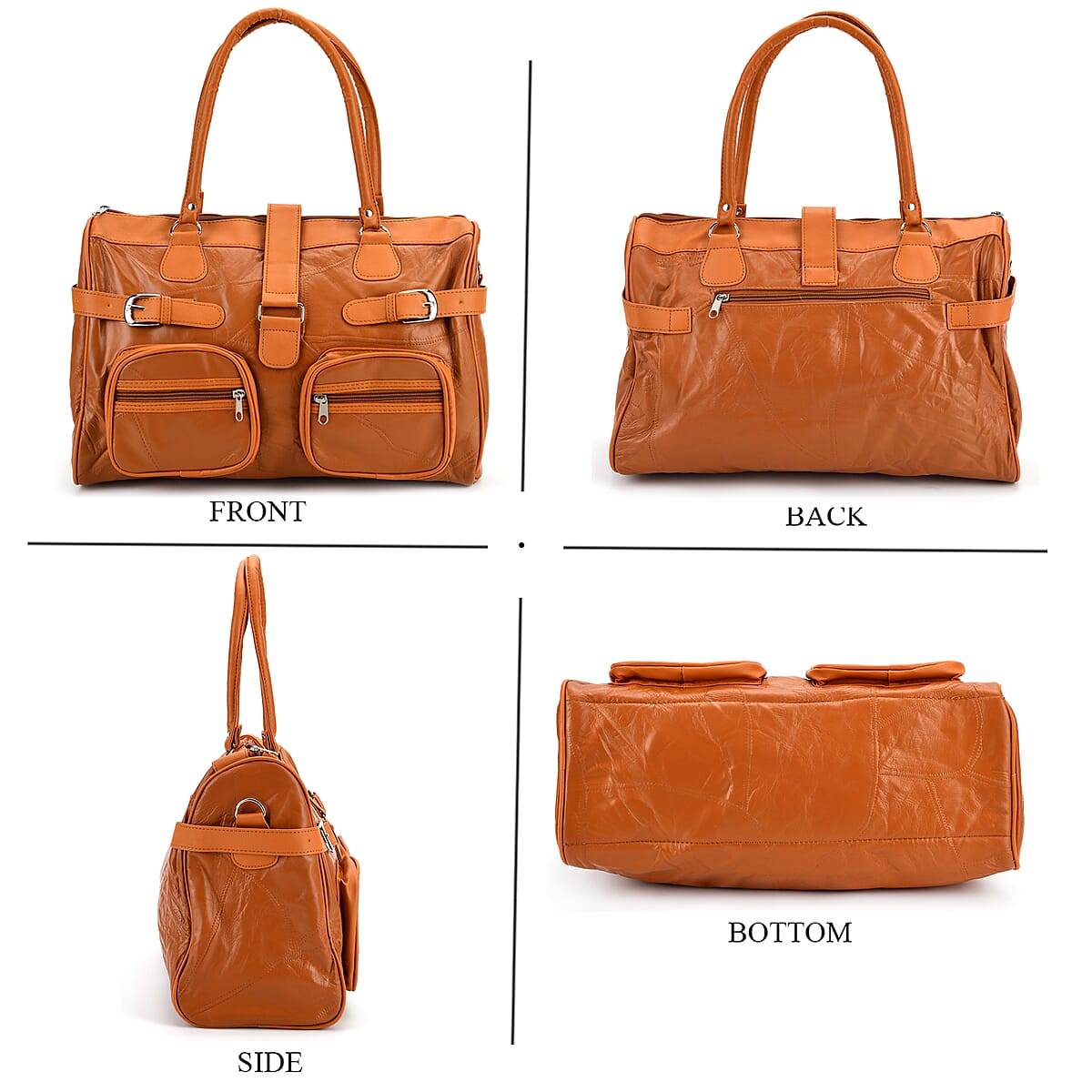 Doorbuster Tan Patchwork Sheep Leather Crossbody Bag with Shoulder Strap image number 4