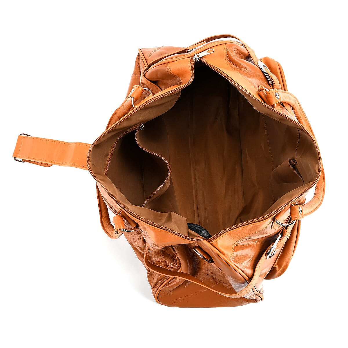 Doorbuster Tan Patchwork Sheep Leather Crossbody Bag with Shoulder Strap image number 5