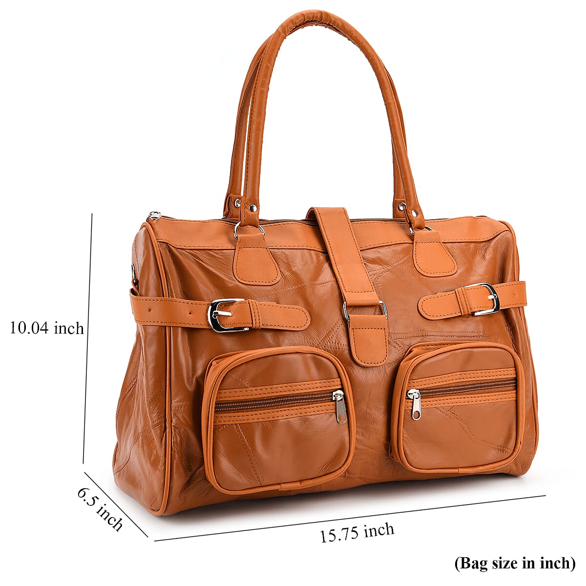 Doorbuster Tan Patchwork Sheep Leather Crossbody Bag with Shoulder Strap image number 7