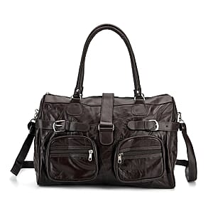 Doorbuster Brown Patchwork Sheep Leather Crossbody Bag with Shoulder Strap