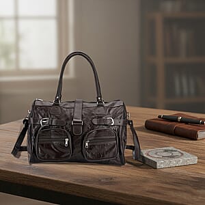 Brown Patchwork Genuine Sheep Leather Crossbody Bag with Shoulder Strap