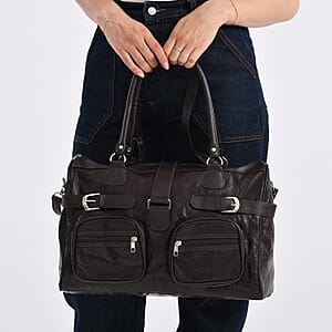 Brown Patchwork Genuine Sheep Leather Crossbody Bag with Shoulder Strap