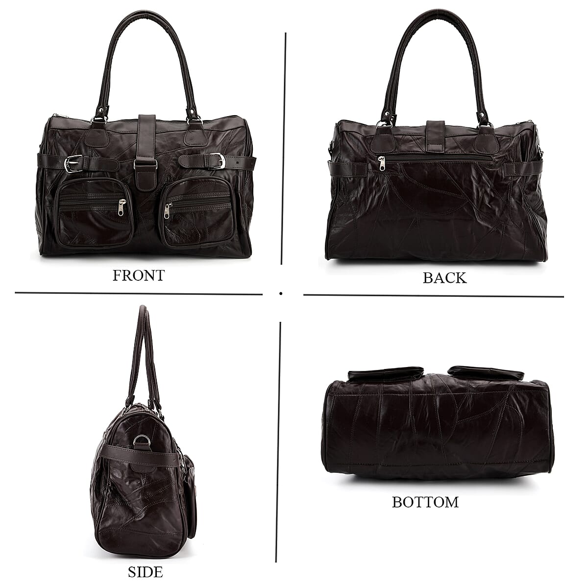 Doorbuster Brown Patchwork Sheep Leather Crossbody Bag with Shoulder Strap image number 4