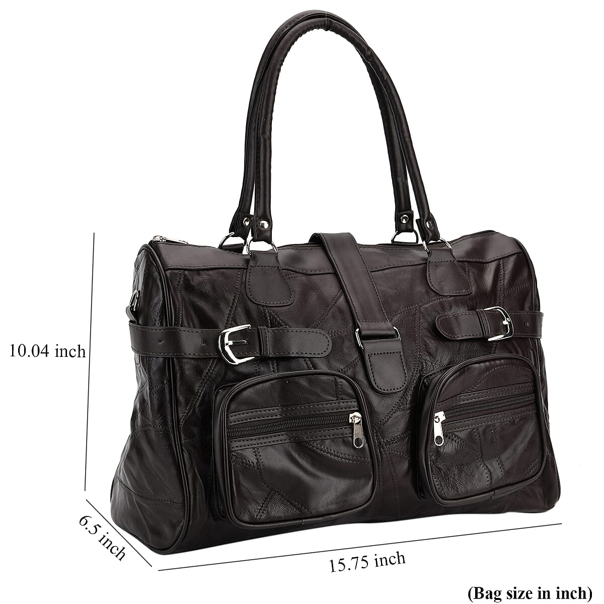 Doorbuster Brown Patchwork Sheep Leather Crossbody Bag with Shoulder Strap image number 7