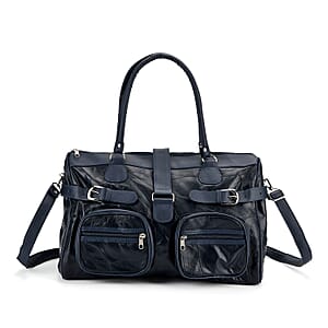 Doorbuster Blue Patchwork Sheep Leather Crossbody Bag with Shoulder Strap