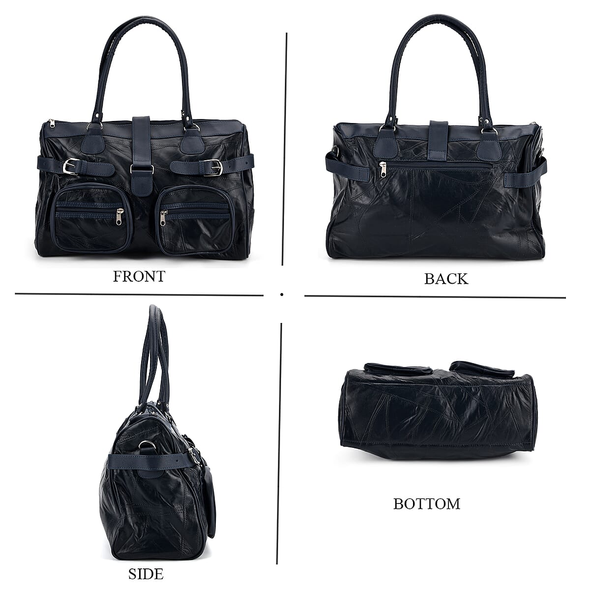 Doorbuster Blue Patchwork Sheep Leather Crossbody Bag with Shoulder Strap image number 4