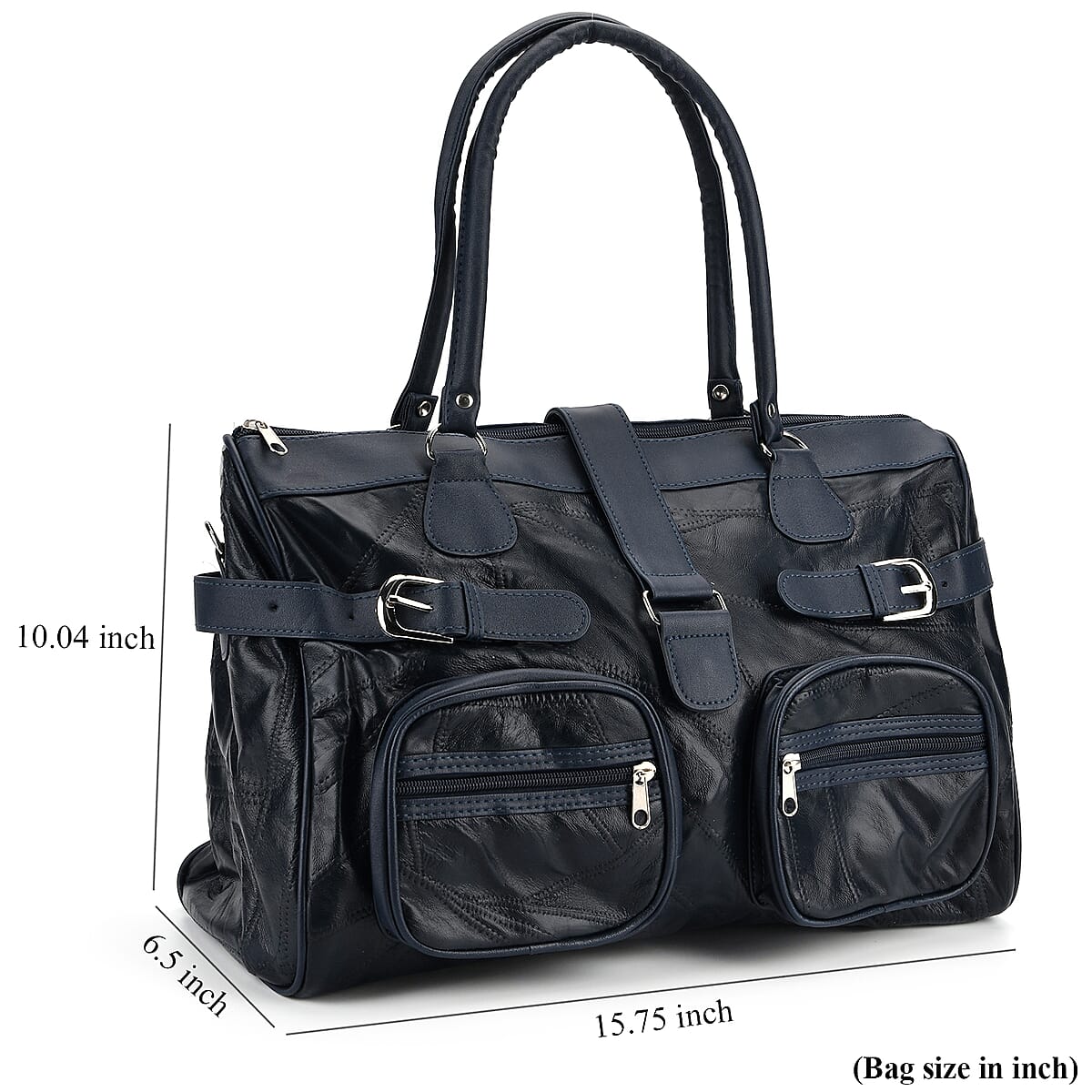 Doorbuster Blue Patchwork Sheep Leather Crossbody Bag with Shoulder Strap image number 7