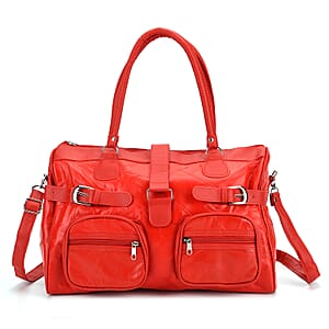 Doorbuster Red Patchwork Sheep Leather Crossbody Bag with Shoulder Strap