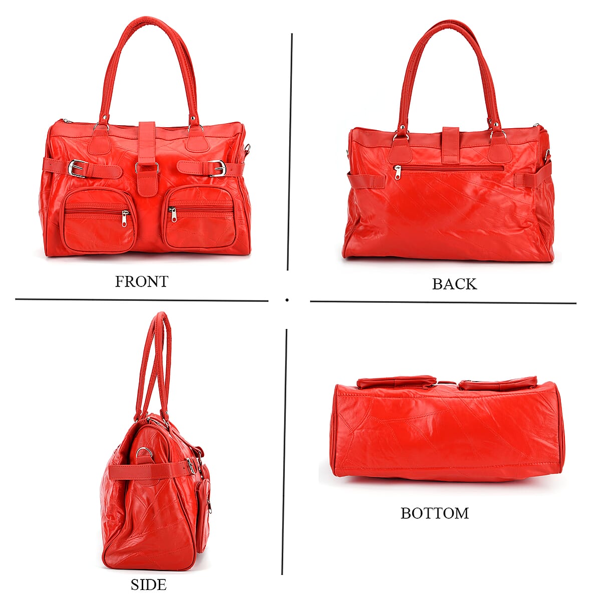 Doorbuster Red Patchwork Sheep Leather Crossbody Bag with Shoulder Strap image number 4