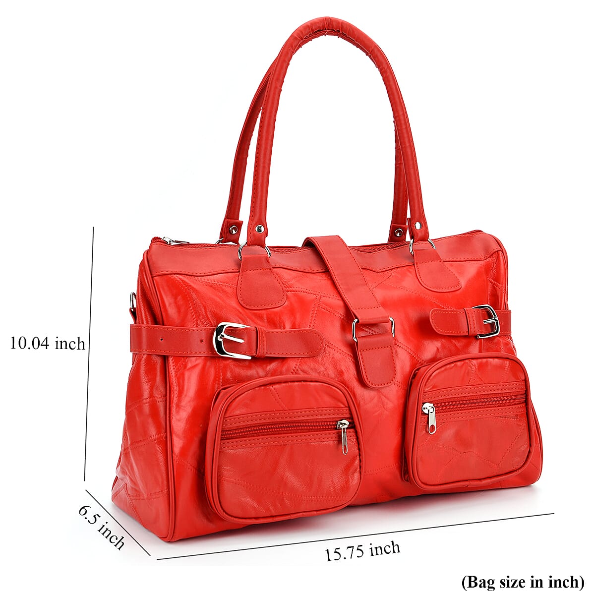 Doorbuster Red Patchwork Sheep Leather Crossbody Bag with Shoulder Strap image number 7