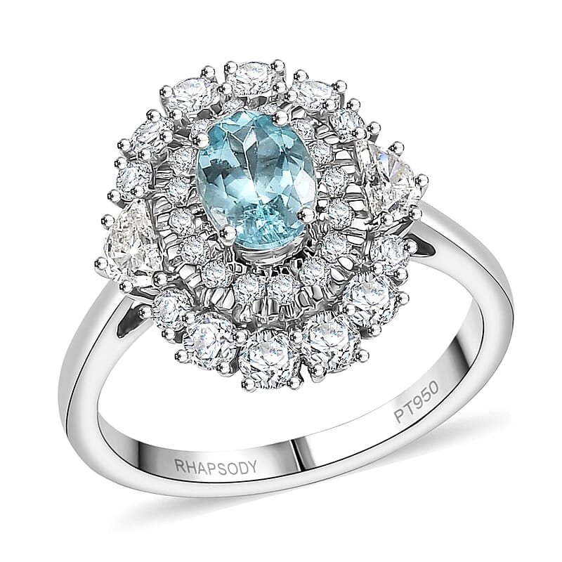 Certified and Appraised Rhapsody AAAA Paraiba Tourmaline, Diamond Ring in 950 Platinum 2.25 ctw (Size 10.0) With Free Paraiba Book