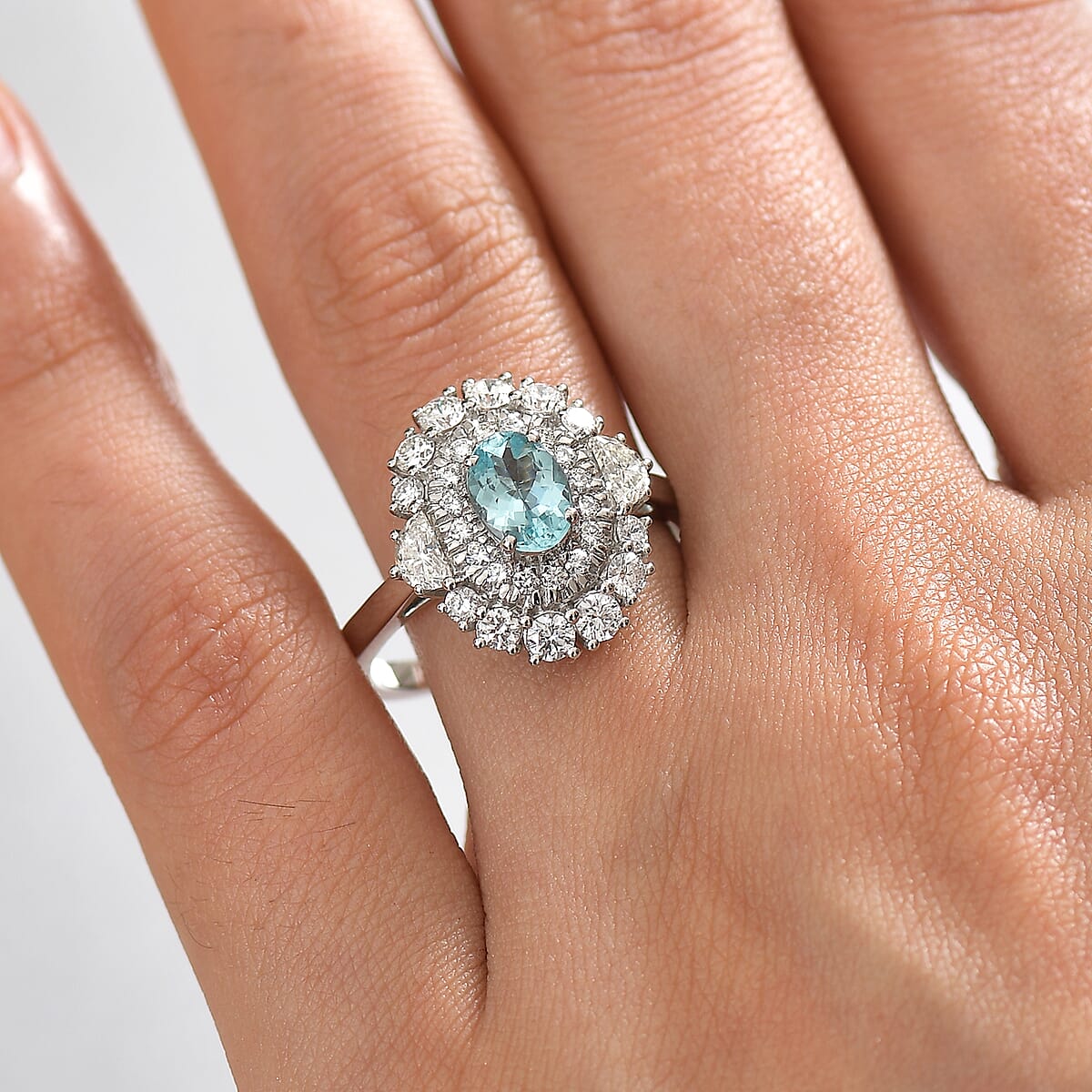 Rhapsody 950 Platinum AAAA Paraiba Tourmaline, Diamond (E-F, VS2) (1.36 cts) Ring (Size 8.5) (7 g) 2.25 ctw image number 2