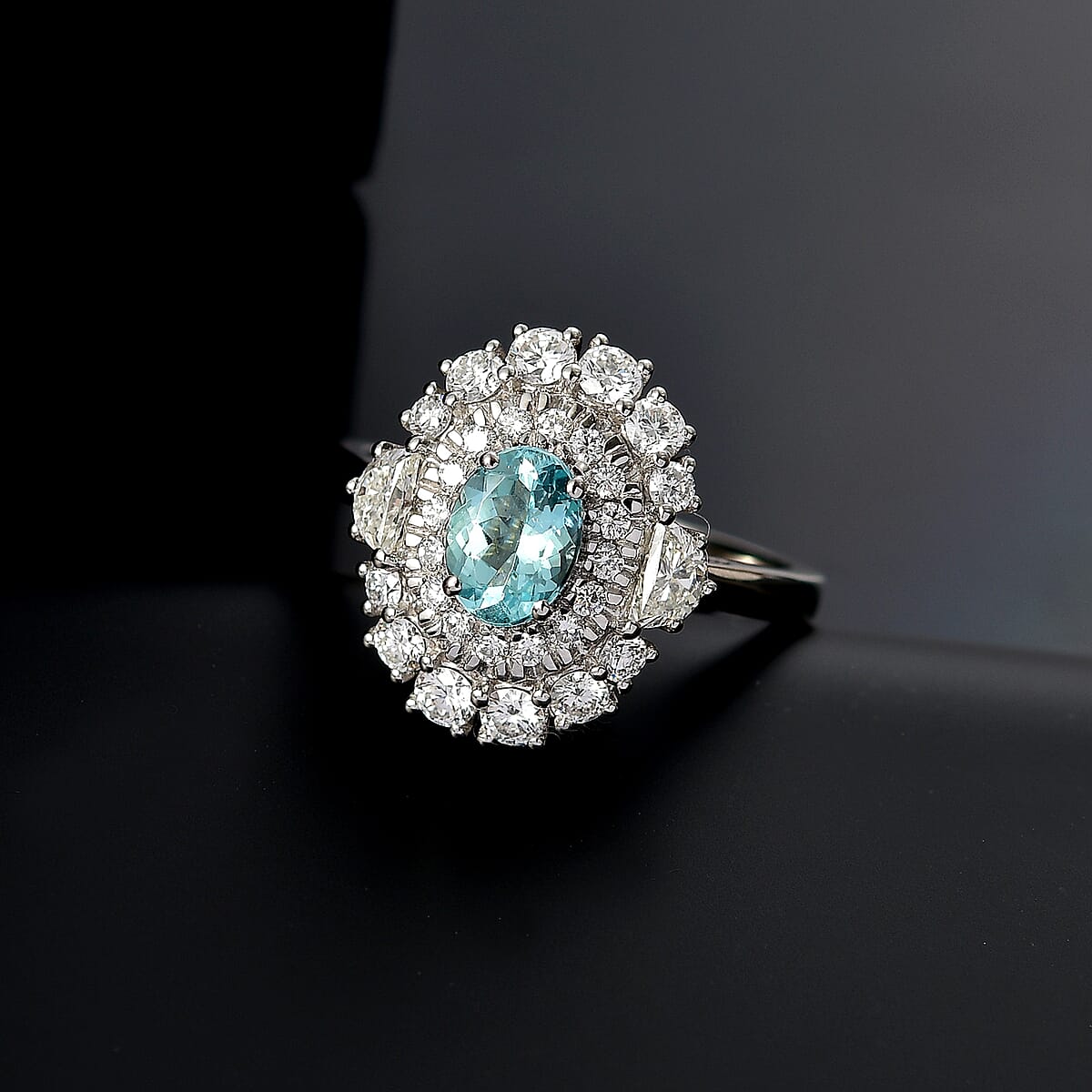Rhapsody 950 Platinum AAAA Paraiba Tourmaline, Diamond (E-F, VS2) (1.36 cts) Ring (Size 9.5) (7 g) 2.25 ctw image number 1