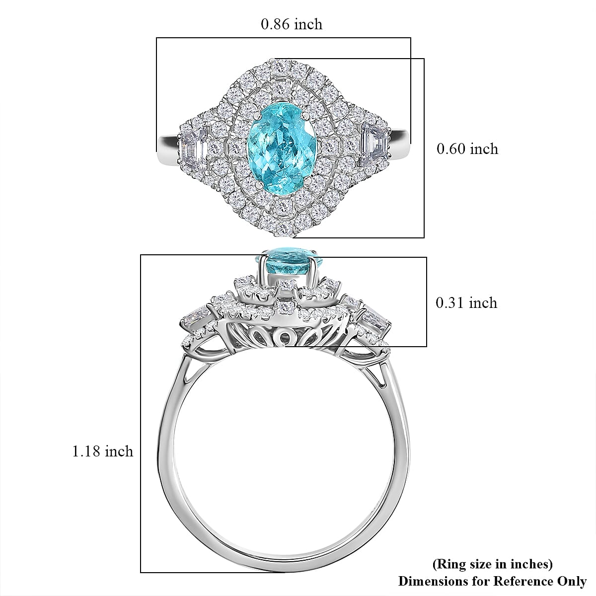 Rhapsody 950 Platinum AAAA Paraiba Tourmaline, Diamond (E-F, VS2) (1.10 cts) Ring (Size 5.0) (7.25 g) 2.30 ctw