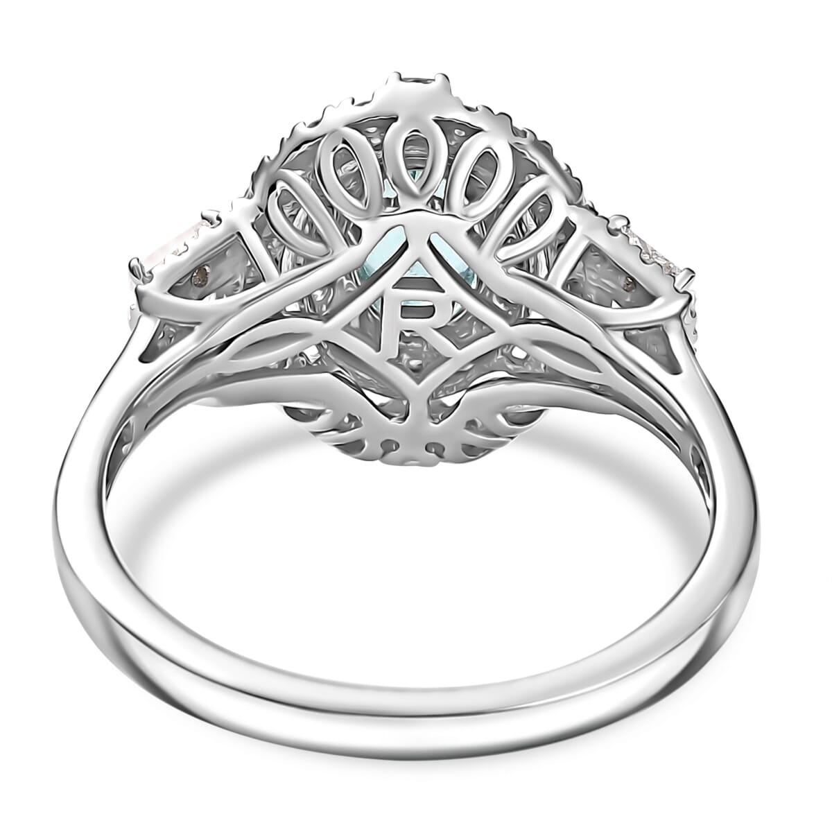 Certified & Appraised Rhapsody AAAA Paraiba Tourmaline and E-F VS2 Diamond 2.30 ctw Ring in 950 Platinum (Size 7.0) 7.25 Grams image number 4