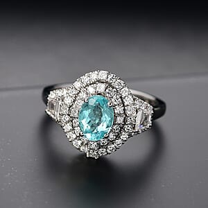Certified & Appraised Rhapsody AAAA Paraiba Tourmaline and E-F VS2 Diamond 2.30 ctw Ring in 950 Platinum (Size 8.0) 7.25 Grams