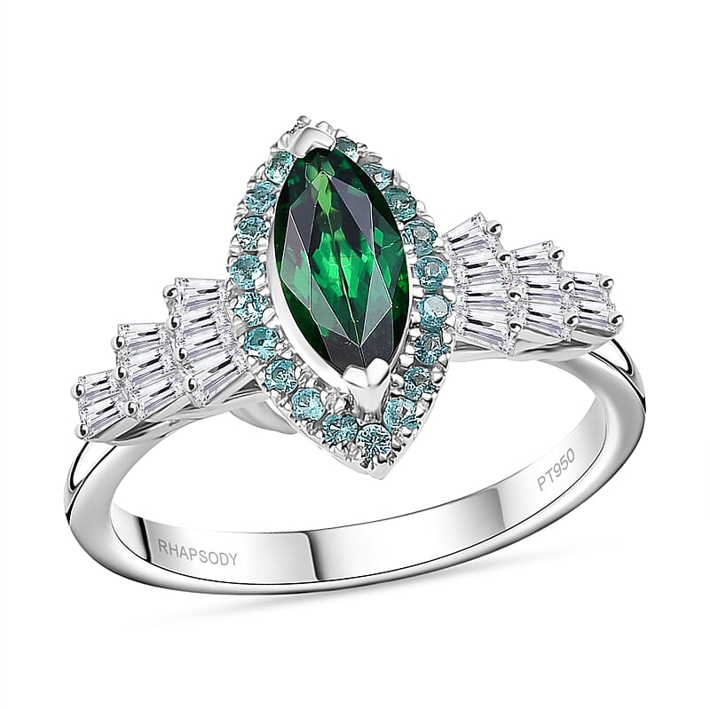 Certified & Appraised Rhapsody AAAA Tsavorite Garnet, Paraiba Tourmaline and E-F VS2 Diamond 1.50 ctw Ring in 950 Platinum (Size 6.0)