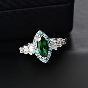 Certified & Appraised Rhapsody AAAA Tsavorite Garnet, Paraiba Tourmaline and E-F VS2 Diamond 1.50 ctw Ring in 950 Platinum (Size 6.0)