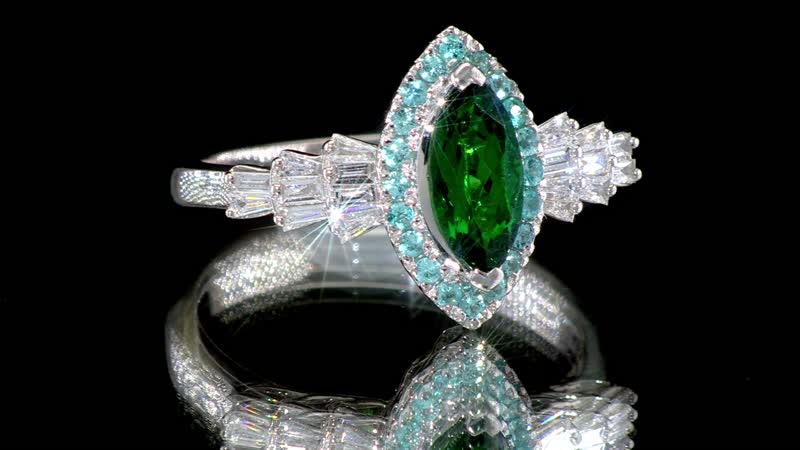 Certified & Appraised Rhapsody 950 Platinum AAAA Tsavorite Garnet, Paraiba Tourmaline and Diamond (E-F, VS2) (0.31 cts) Ring (Size 7.0) 1.50 ctw