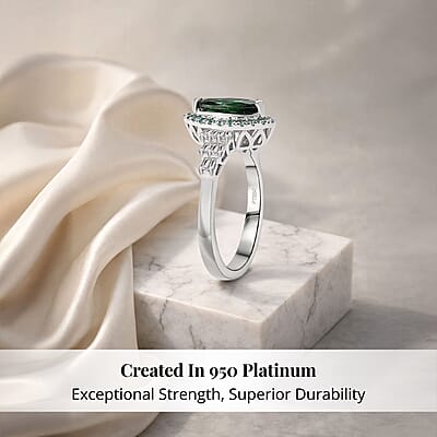 Certified & Appraised Rhapsody AAAA Tsavorite Garnet, Paraiba Tourmaline and E-F VS2 Diamond 1.50 ctw Ring in 950 Platinum (Size 8.0)