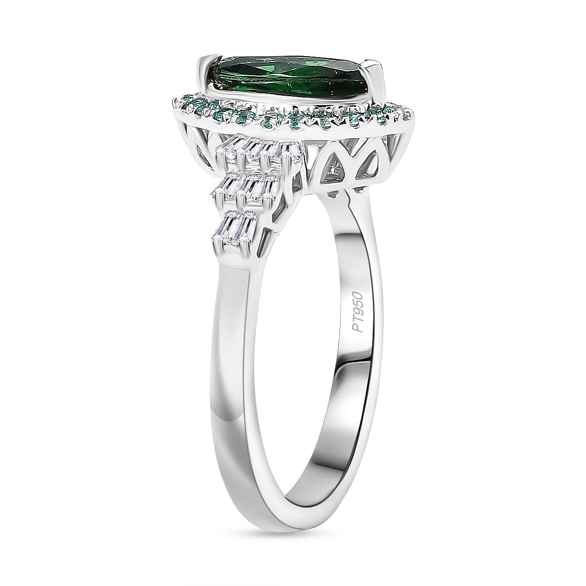 Certified & Appraised Rhapsody AAAA Tsavorite Garnet, Paraiba Tourmaline and E-F VS2 Diamond 1.50 ctw Ring in 950 Platinum (Size 8.0) image number 3