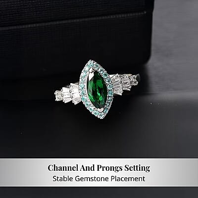Certified & Appraised Rhapsody AAAA Tsavorite Garnet, Paraiba Tourmaline and E-F VS2 Diamond 1.50 ctw Ring in 950 Platinum (Size 8.0)