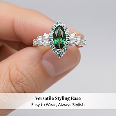 Certified & Appraised Rhapsody AAAA Tsavorite Garnet, Paraiba Tourmaline and E-F VS2 Diamond 1.50 ctw Ring in 950 Platinum (Size 8.0)