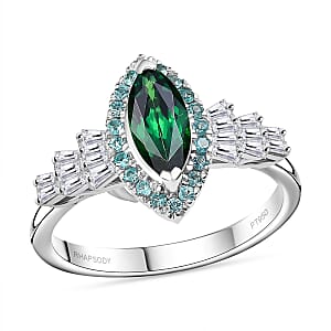 Certified & Appraised Rhapsody AAAA Tsavorite Garnet, Paraiba Tourmaline and E-F VS2 Diamond 1.50 ctw Ring in 950 Platinum (Size 8.5)