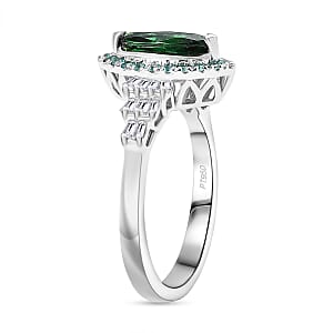 Certified & Appraised Rhapsody AAAA Tsavorite Garnet, Paraiba Tourmaline and E-F VS2 Diamond 1.50 ctw Ring in 950 Platinum (Size 9.0)