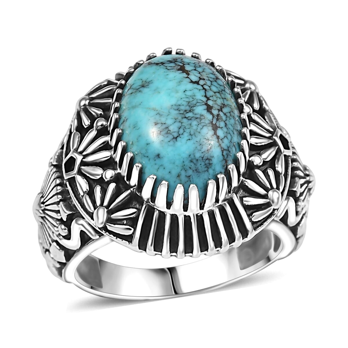 D'Joy Artisan Crafted Blue Moon Turquoise 5.30 ctw Geometric Ring in Black Oxidized Sterling Silver (Size 6.0) image number 0
