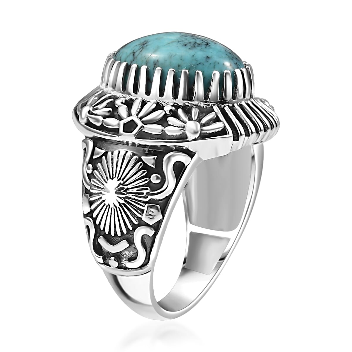 D'Joy Artisan Crafted Blue Moon Turquoise 5.30 ctw Geometric Ring in Black Oxidized Sterling Silver (Size 6.0) image number 3