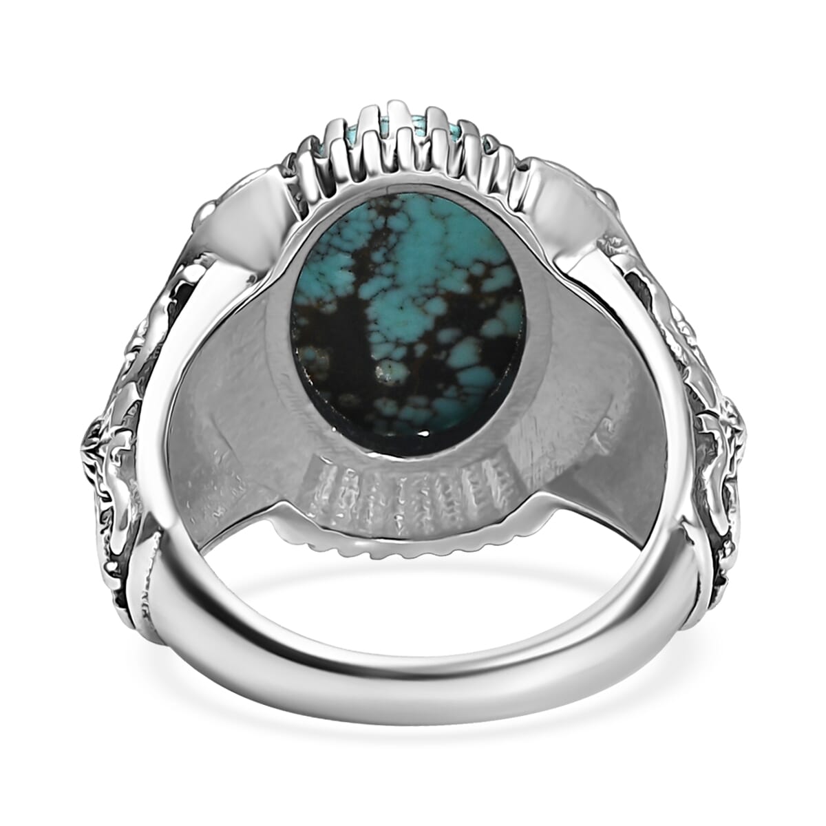 D'Joy Artisan Crafted Blue Moon Turquoise 5.30 ctw Geometric Ring in Black Oxidized Sterling Silver (Size 6.0) image number 4