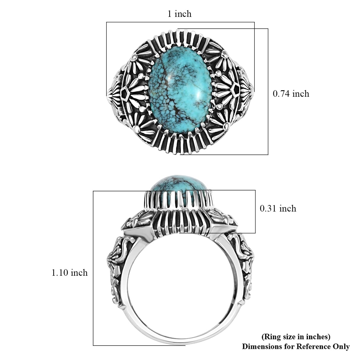 D'Joy Artisan Crafted Blue Moon Turquoise 5.30 ctw Geometric Ring in Black Oxidized Sterling Silver (Size 6.0) image number 5