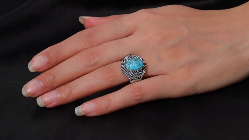Artisan Crafted Blue Moon Turquoise 5.30 ctw Ring in Black Oxidized Sterling Silver (Size 10.0)