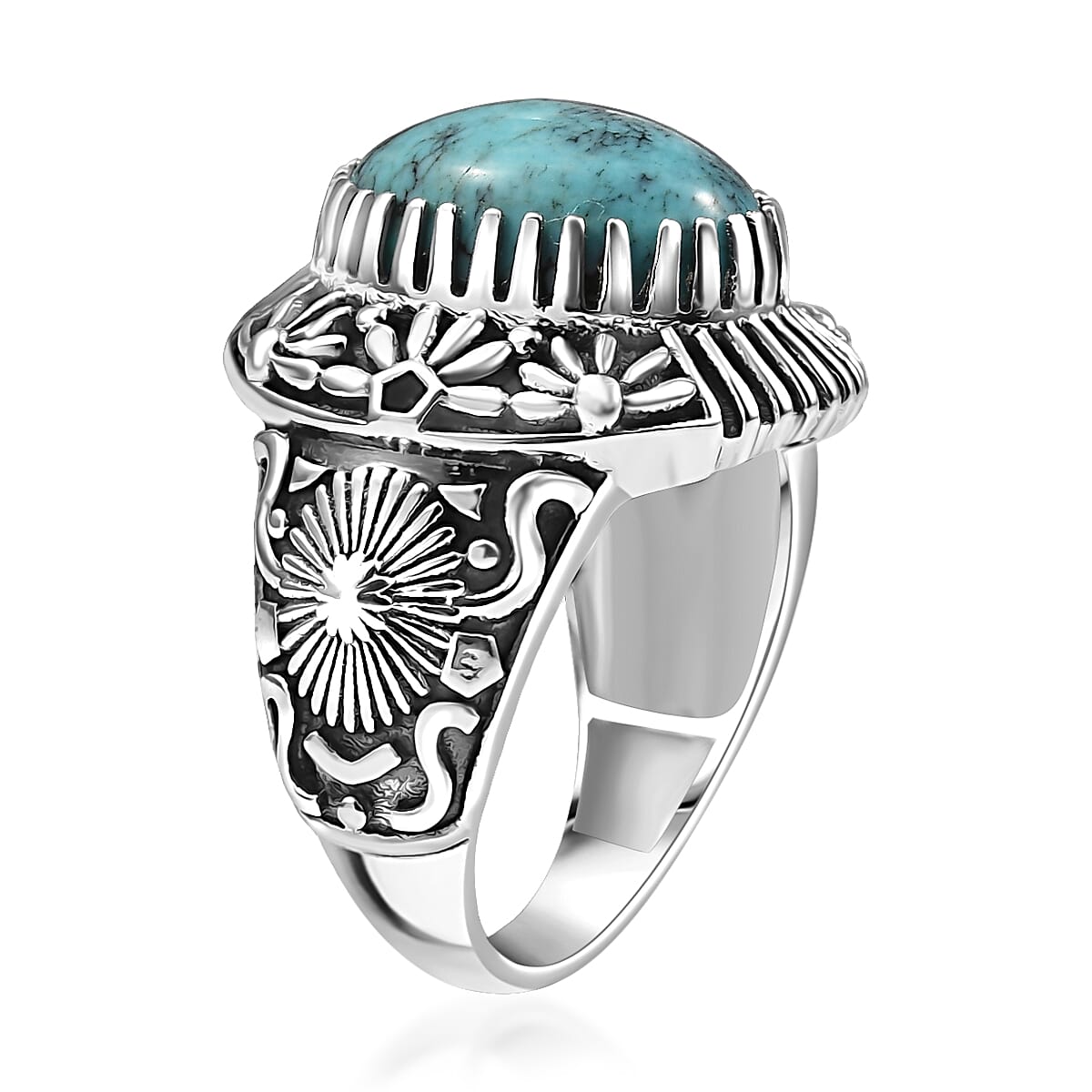 D'Joy Artisan Crafted Blue Moon Turquoise 5.30 ctw Geometric Ring in Black Oxidized Sterling Silver (Size 9.0) image number 3