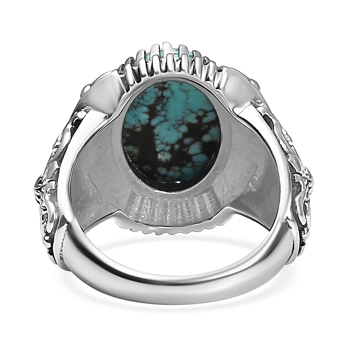 D'Joy Artisan Crafted Blue Moon Turquoise 5.30 ctw Geometric Ring in Black Oxidized Sterling Silver (Size 9.0) image number 4